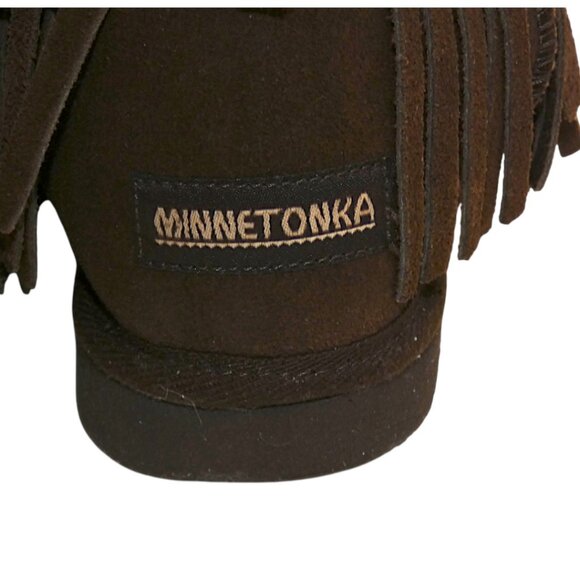 Minnetonka Brown Suede Fringe Boots 6 Boho Western Nomadic Festival Cozy - Picture 7 of 11